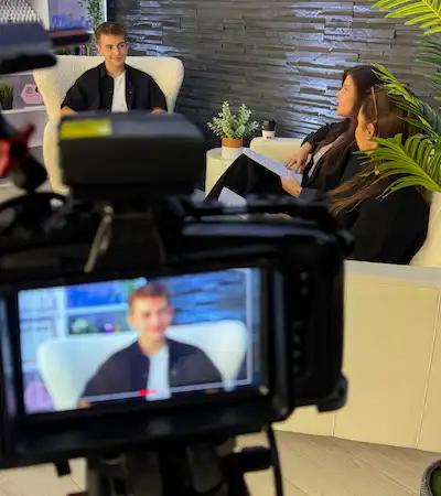 behind the scenes of a podcast video recording