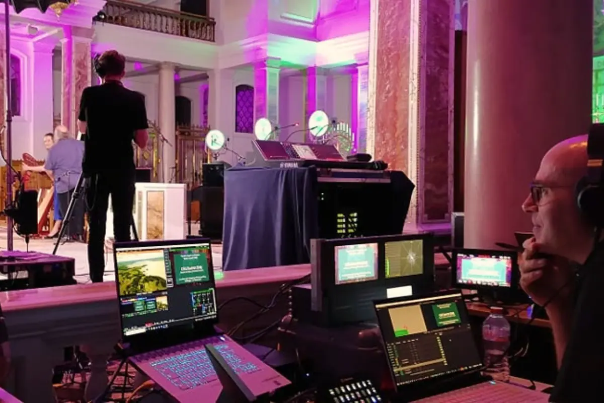 Behind the scenes footage of a live streaming event in Sligo in a theatre