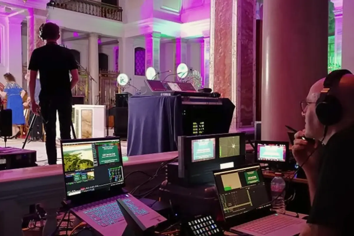 Live stream event production with professional video equipment and cameras at a live event