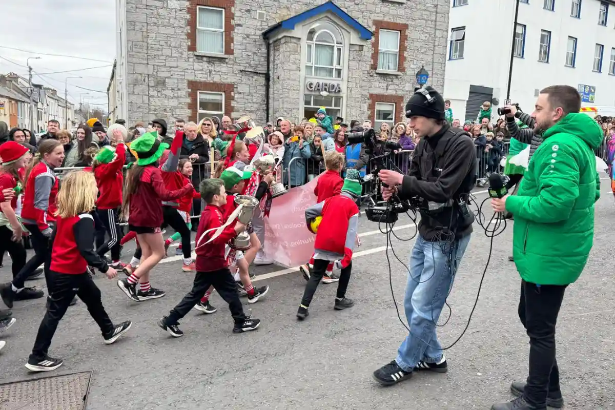 a live streaming event featuring behind the scenes during a outside broadcast for St Patrick's Day parade