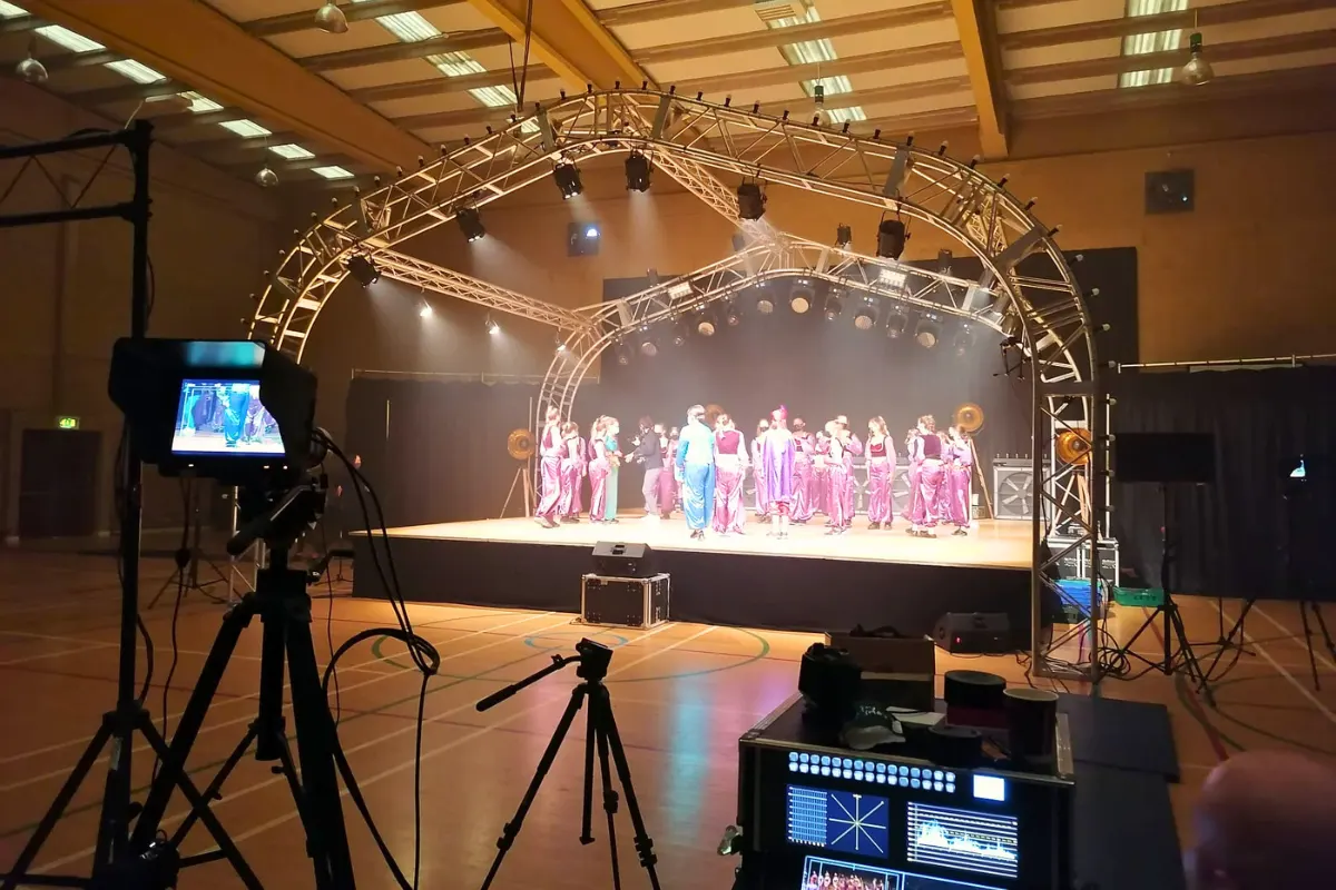 Professional lighting staging and AV hire for a live performance video production